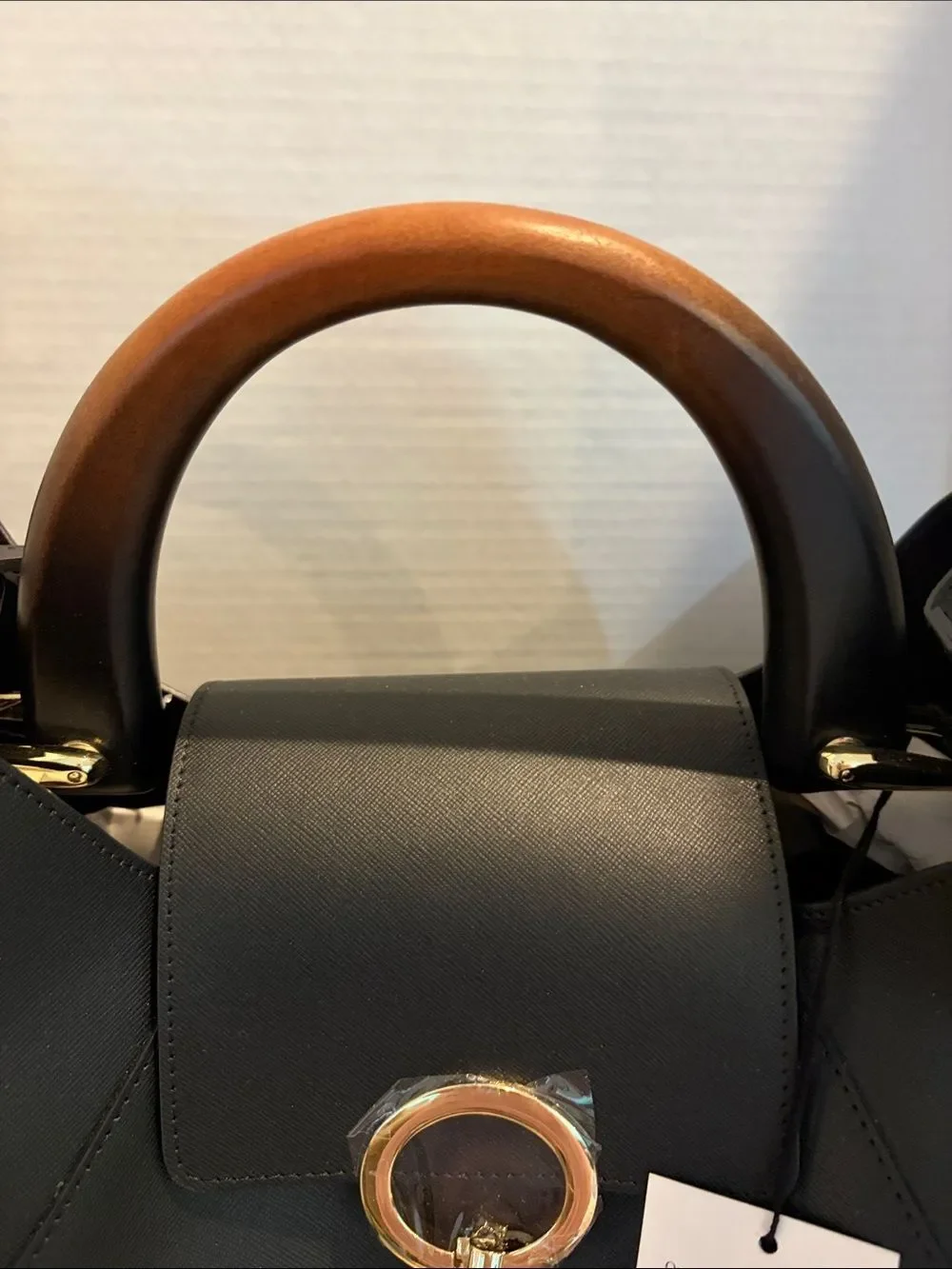 Claudia Firenze LeatherBlack Wooden Top-Handle Tote